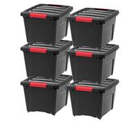 IRIS USA 19 Quart Stackable Plastic Storage Bins with Lids and Latching Buckles, 6 Pack - Black, Containers with Lids and Latches, Durable Nestable Closet, Garage, Totes, Tubs Boxes Organizing