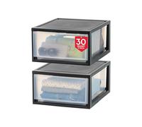 IRIS USA 2 Pack 29.5Qt Plastic Stackable Storage Drawers, Black