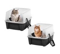 IRIS USA 2 Pack Large Cat Litter Boxes with Scatter Shield and Scoop, Open Top High Sided Cat Litter Pan, Black