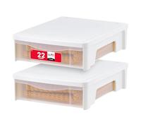 IRIS USA 22 Qt Underbed Storage Stackable Organizer Bin Container with Sliding Drawer, 2 Pack, Multi-Purpose for Clothes, Shoes, Clothing, Bedding, White
