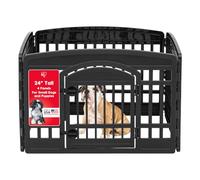 IRIS USA 24" Exercise 4-Panel Pet Playpen with Door, Dog Playpen For Puppy Small Dogs Keep Pets Secure Easy Assemble Easy Storing Customizable Non-Skid Rubber Feet, Black