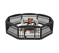 IRIS USA 24" Exercise 8-Panel Pet Playpen with Door, Dog Playpen, Puppy Playpen, for Small and Medium Dogs, Keep Pets Secure, Easy Assemble, Fold It Down, Easy Storing, Customizable, Black