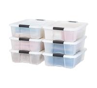 IRIS USA 26.95 Qt. Plastic Storage Tote, 6 Pack, Pearl, Bin Organizing Container with Durable Lid and Secure Latching Buckles, Pearl & Black