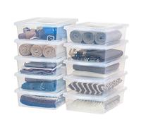 IRIS USA 28 Qt Clear Storage Box, BPA-Free Plastic Stackable Bin with Lid, Containers to Organize Closet Shelves, Clothes, Blankets, Towels, Classroom Organization Teacher Tools, 10 Pack