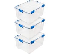 IRIS USA 3-Pack 60 Qt Storage Bins with Gasket Lids, Clear/Blue