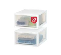 IRIS USA 30 Qt. Plastic Drawer Storage Organizer Stacking Drawers, 2-Pack, Stackable Unit with Sliding Drawer for Clothes Bedroom Kitchen Under Sink Pantry Craft Room Bathroom Dorm Office, White