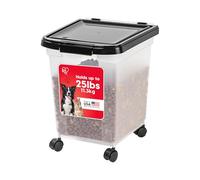 IRIS USA 32.5Qt./25Lbs. WeatherPro Airtight Pet Food Storage Container with Removable Casters, For Dog Cat Bird and Other Pet Food Storage Bin, Keep Pests Out, Keep Fresh, Easy Mobility, Black