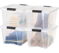 IRIS USA 32 QT Plastic Storage Box with Lid and Latches - 4 Pack - BPA-Free, See-Through Organizing Solution, Durable Nestable Stackable Containers, Secure Pull Handle - Clear