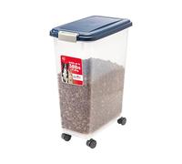 IRIS USA 35Lbs./47Qt. WeatherPro Airtight Pet Food Storage Container with Attachable Casters, For Dog Cat Bird and Other Pet Food Storage Bin, Keep Fresh, Translucent Body, Easy Mobility, Navy