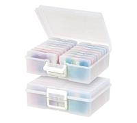 IRIS USA 4"x 6" Photo Storage Box Container Keeper Organizer, 2-Pack, Main Container with 16 Organization Cases for Pictures Crafts Scrapbooking Stationery, Protection and Organization, Pearl