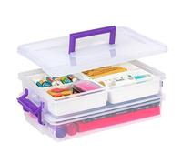 IRIS USA 5.7L (6 US Qt) Large Clear Plastic Storage Bins with Secure Buckles and Portable Handle, 6-Pack, Organizer Container Box for Stationery Craft Toys Beauty and Household Supplies, Clear/Violet