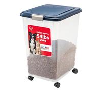 IRIS USA 50Lbs./69Qt. WeatherPro Airtight Pet Food Storage Container with Attachable Casters, For Dog Cat Bird and Other Pet Food Storage Bin, Keep Fresh, Translucent Body, Easy Mobility, Navy