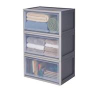 IRIS USA 53 Qt Stackable Storage Bins, 3-Pack, Front Access, Gray