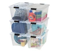 IRIS USA 54 Qt Stackable Plastic Storage Bins with Lids, 6 Pack - BPA-Free, Made in USA - See-Through Organizing Solution, Latches, Durable Nestable Containers, Secure Pull Handle - Clear