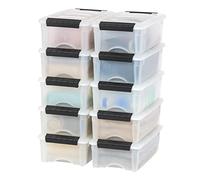 IRIS USA 6 Quart Stackable Plastic Storage Bins with Lids, 10 Pack - BPA-Free, Made in USA - Discreet Organizing Solution, Latches, Durable Nestable Containers, Secure Pull Handle - Pearl