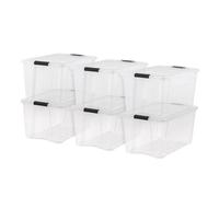 IRIS USA 72 Qt Stackable Plastic Storage Bins with Lids, 6 Pack - BPA-Free, Made in USA - See-Through Organizing Solution, Latches, Durable Nestable Containers, Secure Pull Handle - Clear