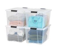 IRIS USA 72 Quart Stackable Plastic Storage Bins with Lids and Latching Buckles, 4 Pack - Clear, Containers with Lids and Latches