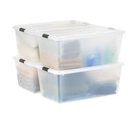 IRIS USA 91 Qt. Plastic Storage Container Bin with Secure Lid and Latching Buckles, 4 pack - Clear, Durable Stackable Nestable Organizing Tote Tub Box Toy General Organization Garage Extra Large