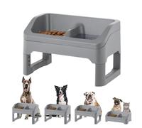IRIS USA Adjustable Elevated Dog Bowls, Height Adjustable Raised Dog Bowl Stand, Double Food Bowls, Easy to Clean Removable Feeding Station for Small to Large Pets, Gray