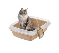IRIS USA Cat Litter Box, Open Top with Scoop, Easy Clean Plastic Pan for Indoor Cats & Kittens, Beige