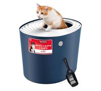 IRIS USA Cat Litter Box - Top Entry, Stylish Round Enclosure, Navy/White