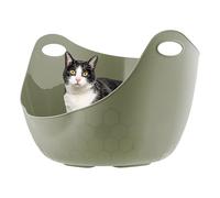 IRIS USA Cat Litter Box with High Walls and Handles, Made with Flexible Plastic, Sage Green