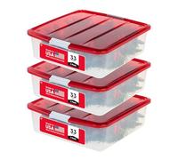 IRIS USA Christmas Wreath Storage Container, Clear/Red, 25 Qt