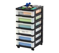 IRIS USA Craft Plastic Organizers and Storage, Rolling Storage Cart for Classroom Supplies, Storage Organizer for Art Supplies, Drawer Top Organizer for Small Parts, 6 Drawer, Black/Pearl