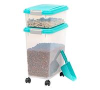 IRIS USA Dog Food Storage Container, 30 lbs & 11 lbs Combo, Cat Food Storage Container, Dog Treat Container, Airtight, Stackable, 2-Cup Scoop, Wheels, Easy Mobility, Seafoam Blue