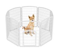 IRIS USA Dog Playpen, 8-Panel 34" Pet Playpen with Door, Puppy Playpen, Indoor/Outdoor Dog Pen, 63 x 63 x 34, Foldable, Customizable, White