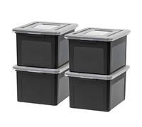 IRIS USA File Box Plastic File Organizer for Letter/Legal File, Document Box, Storage Bin Tote Organizer with Durable and Secure Latching Lid, Stackable, Nestable, BPA-Free, Black 35 Qt. 4 Pack