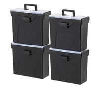 IRIS USA File Box Slim with Lid File Organizer for Letter File w/Organizer-Lid, Water Resistant Document Box, Plastic Mobile Filing Organizer, Secure Buckle, Portable Handle, Lockable, Black 4 Pack