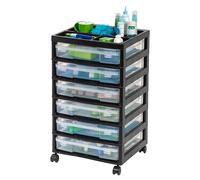 IRIS USA Fits 12" x 12" Paper, 6-Tier Scrapbook Rolling Storage Cart with Organizer Top for Papers Vinyl Tools Office Art and Craft Supplies, Yarn, Black Frame with 6 Clear Cases w/Built in Handle
