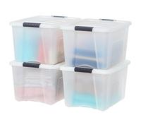 IRIS USA, Inc. Plastic Storage Bin Tote Organizing Container with Durable Lid and Secure Latching Buckles, Stackable and Nestable, Pearl/Black, 40 Qt