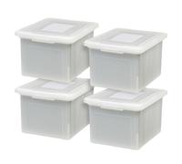 IRIS USA Letter & Legal Size Plastic Storage Bin Tote Organizing File Box with Durable and Secure Latching Lid, Stackable and Nestable, 4 Pack, Pearl