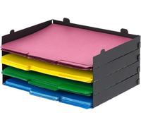 IRIS USA Metal Letter Tray Paper Organizer, 4 Pack, for Letter/A4 File Holder Paperwork Document, Stackable Desktop File Organizer Tray Paper Basket Rack for Office Supplies Home Work, Black