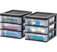 IRIS USA Plastic 3-Drawer Desktop Organizer for Office, Files, & Supplies, Small, Black, 2 Pack