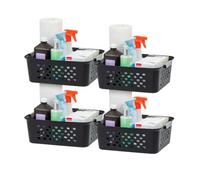 IRIS USA Plastic Basket, 4-Pack, Medium, Shelves Storage Basket for Organizing Pantry, Office, Craft Room, Cabinet, Bedroom, Closet, Laundry Room, Black