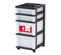IRIS USA Plastic Drawer Storage Organizer Rolling Cart, with Wheels Casters, 4-Drawers, for Classroom Art Craft Supplies Dresser Closet Bathroom Bedroom, Top Organizer for Small Parts, Black/Pearl