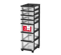 IRIS USA Plastic Drawer Storage Organizer Rolling Cart, with Wheels Casters, 7-Drawers, for Classroom Art Craft Supplies Dresser Closet Bathroom Dorm Bedroom Laundry Room, Black/Clear