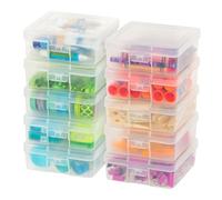 IRIS USA Plastic Pencil Case Box Craft Hobby Art School Supply Storage Organizer Container with Latching Lid, 10-Pack, for Bead Pens Ribbons Wahi Tape Sticker Yarn Ornaments, Stackable, Clear, Small