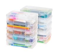 IRIS USA Plastic Pencil Case Box Craft Hobby Art School Supply Storage Organizer Container with Latching Lid, 10-Pack, for Bead Pens Ribbons Wahi Tape Sticker Yarn Ornaments, Stackable, Clear, Medium