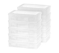 IRIS USA Plastic Pencil Case Box Craft Hobby Art School Supply Storage Organizer Container with Latching Lid, 10-Pack, for Bead Pens Ribbons Wahi Tape Sticker Yarn Ornaments, Stackable, Clear, Medium