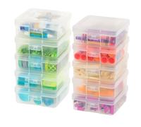 IRIS USA Plastic Pencil Case Box Craft Hobby Art School Supply Storage Organizer Container with Latching Lid, 10-Pack, for Bead Pens Ribbons Wahi Tape Sticker Yarn Ornaments, Stackable, Clear, Small