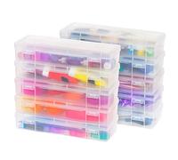 IRIS USA Plastic Pencil Case Box Craft Hobby Art School Supply Storage Organizer Container with Latching Lid, 10-Pack, for Bead Pens Ribbons Wahi Tape Sticker Yarn Ornaments, Stackable, Clear, Large