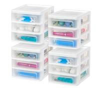 IRIS USA Plastic Stacking Desk Top 3-Drawer Storage Organizer, 4-Pack, for Makep Vanity Nail Polish Bathroom Stationery Art Craft Supplies Kitchen Office Garage and Small Organization, Small, White