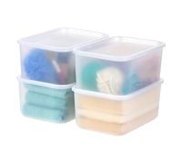 IRIS USA Plastic Storage Basket with Lid, 4-Pack, Stackable, for Kitchen Bathroom Bedroom Closet Kid's Room Office, Easy to Clean, Stylish Design, Shelf Organizer, Pearl