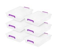 IRIS USA Plastic Storage Bins with Lids 6 Qt. Craft Organizers and Storage, Art Supply Storage Organizer, Arts and Crafts Organizer, Stackable and Secure Latch, Clear/Violet - 6 Pack