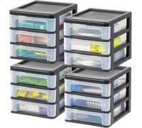 IRIS USA Small 3-Drawer Desktop Organizer, 4 Pack, Stackable, for Office, School, Stationary, Makeup Organizer, Bathroom, Utility, Medical Supplies, Desk Organizer, Versatile Storage, Black