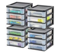 IRIS USA Small 3-Drawer Desktop Organizer, 4 Pack, Stackable, for Office, School, Stationary, Makeup Organizer, Bathroom, Utility, Medical Supplies, Desk Organizer, Versatile Storage, Black